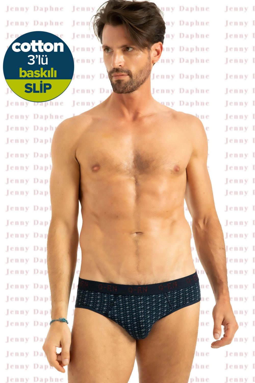 %100 Cotton Erkek Compact Cotton Baskılı Slip 3 Adet Q-EN 523 - Görsel 3