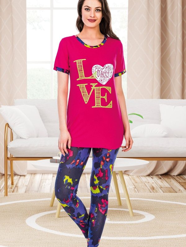 Lady Üst Pembe Love Yazılı Pijama Takımı 12523 - L