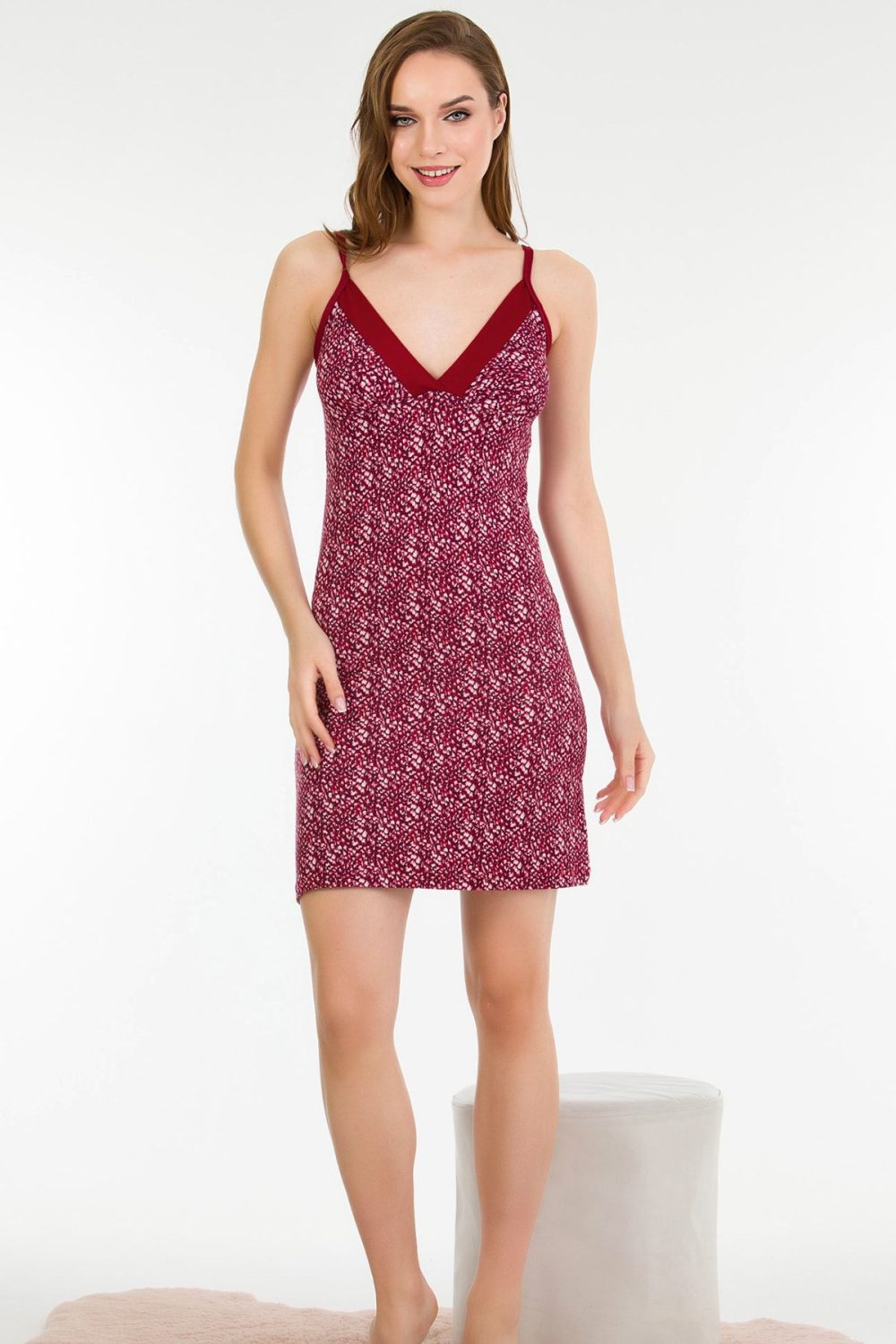 Pamuklu Lady Kırmızı Gecelik Elbise 6176