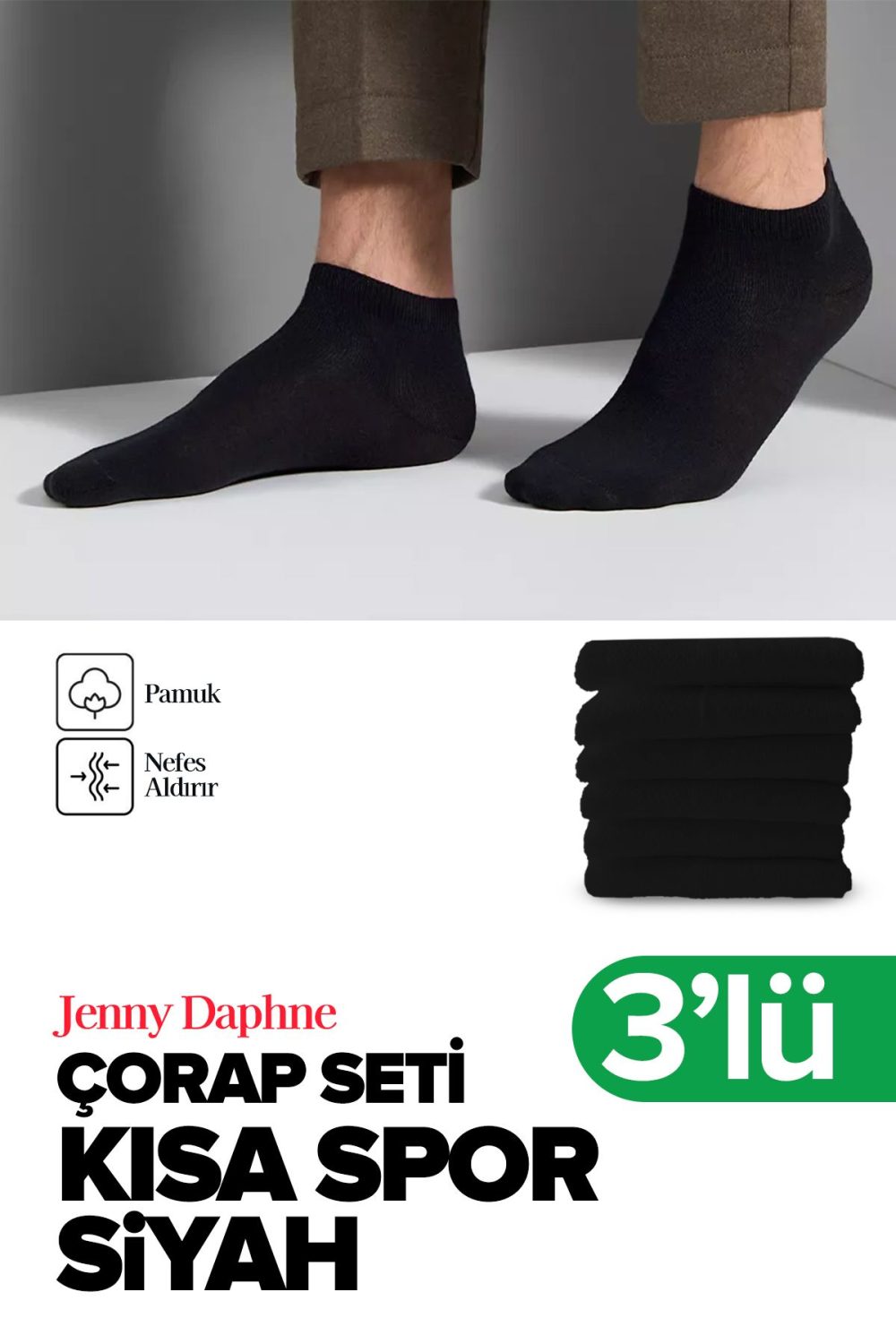 3 Çift Ekonomik Basic Model Pamuklu Patik Kısa Bilek Çorap - Görsel 4
