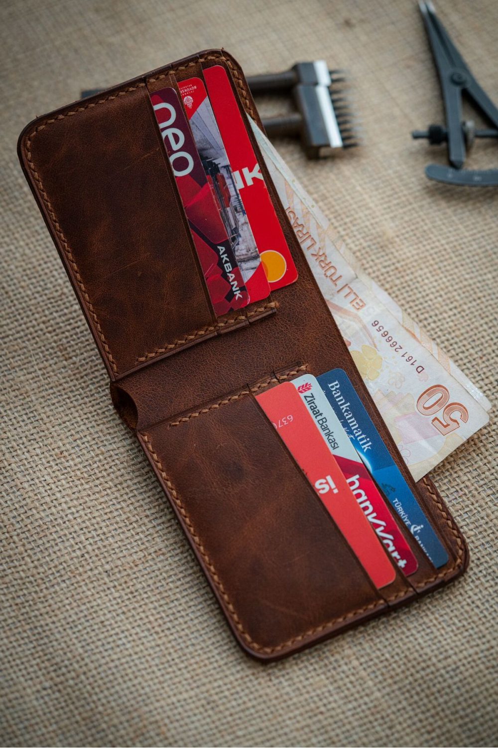 9x11cm %100 Yatay El Yapımı Deri Cüzdan